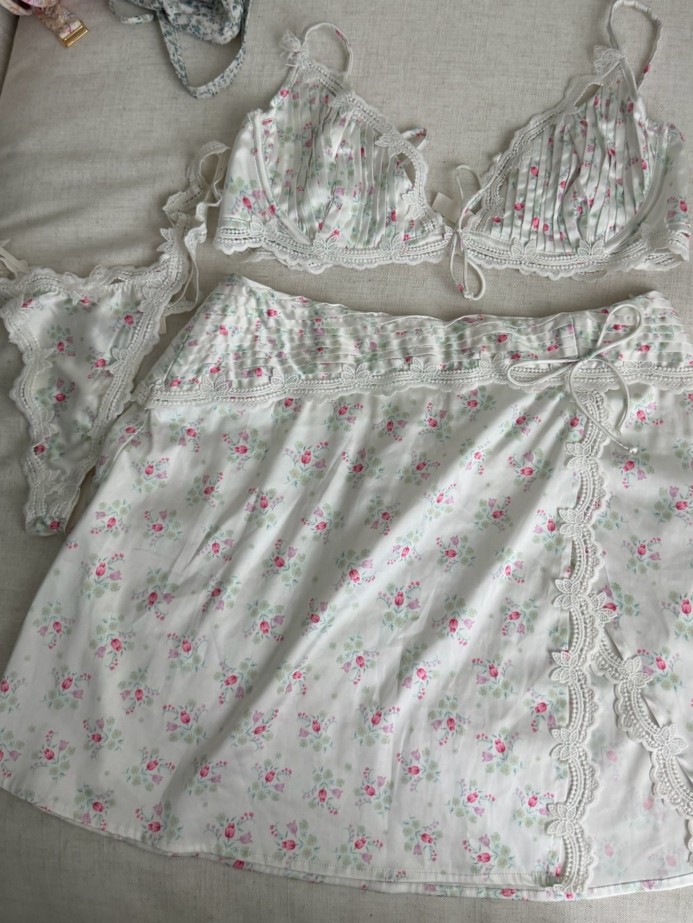 For Love And Lemons bluebell Bra and thong skirt Set
